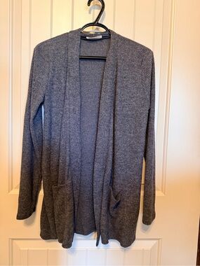 Zenana Outfitters Long Open-Front Gray Knit Cardigan